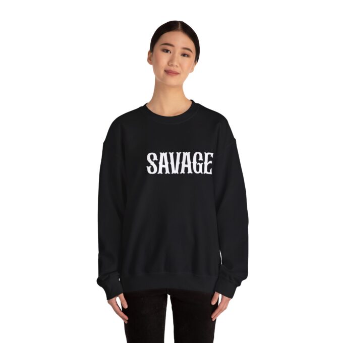 Savage White, Crewneck Sweatshirt Black - Image 4