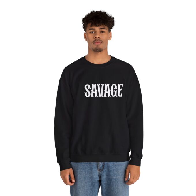 Savage White, Crewneck Sweatshirt Black - Image 2